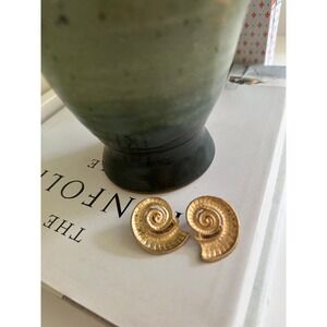 VTG Brass Fossil Shell Clip ON Earrings